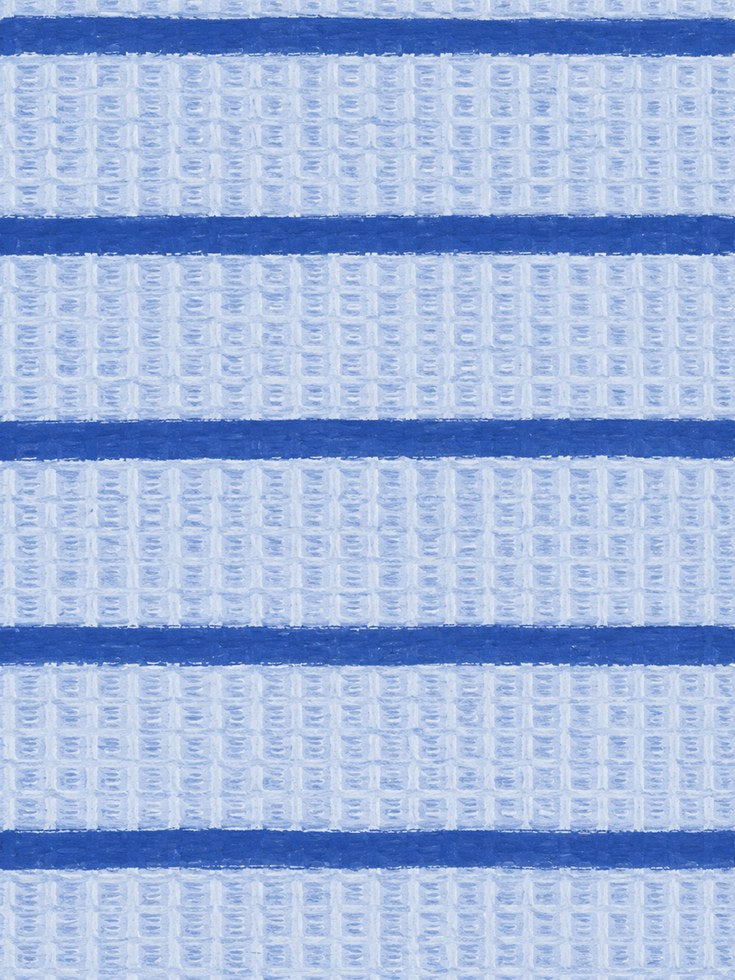 Blue Striped Waffle Texture Art Print: Coastal Fabric Pattern - artwork on paper
