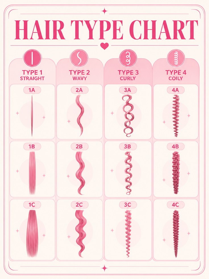 Hair Type Chart Poster – Hair Care Wall Art - artwork on paper