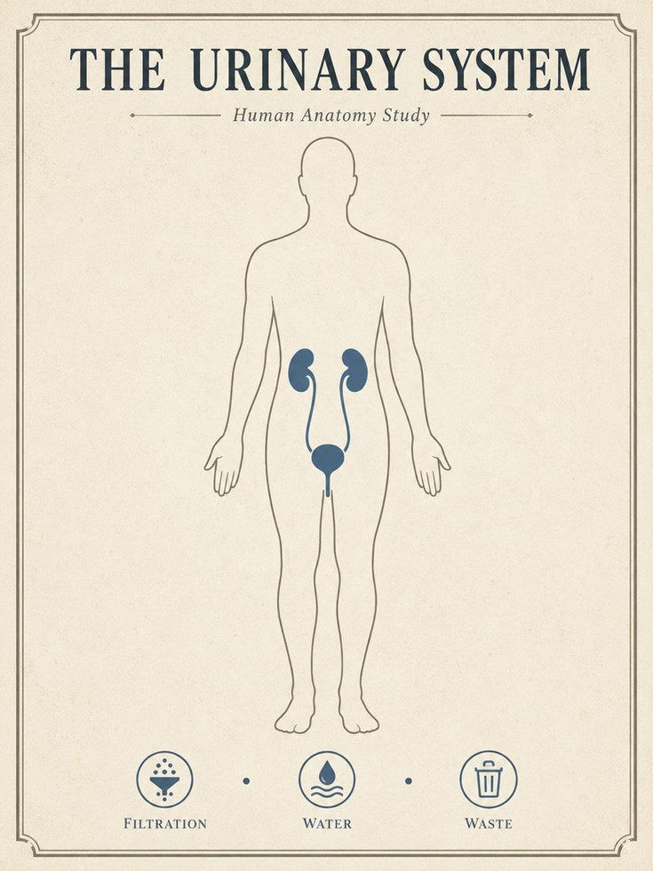 Urinary System Anatomy Print — Vintage Educational Chart - artwork on paper