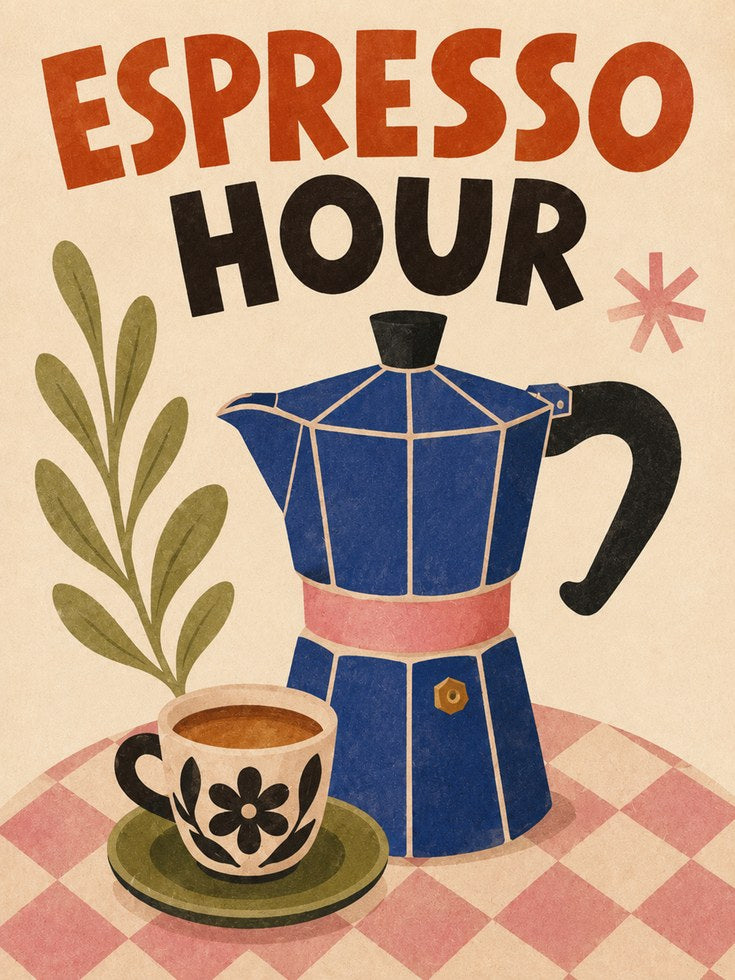 Espresso Hour Retro Cafe Poster - artwork on paper