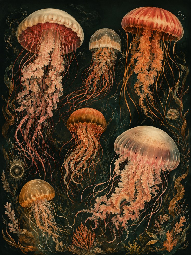 Jellyfish Wall Art – Vintage Ocean Print - artwork on paper