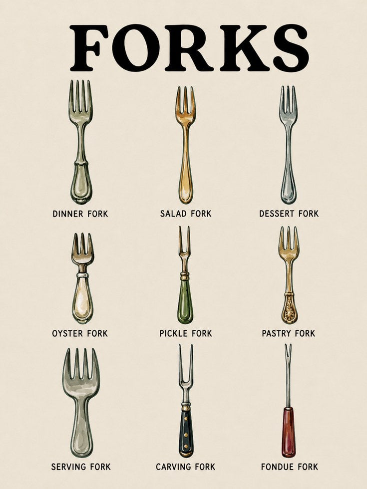 Fork Types Kitchen Print – Culinary Wall Art - artwork on paper