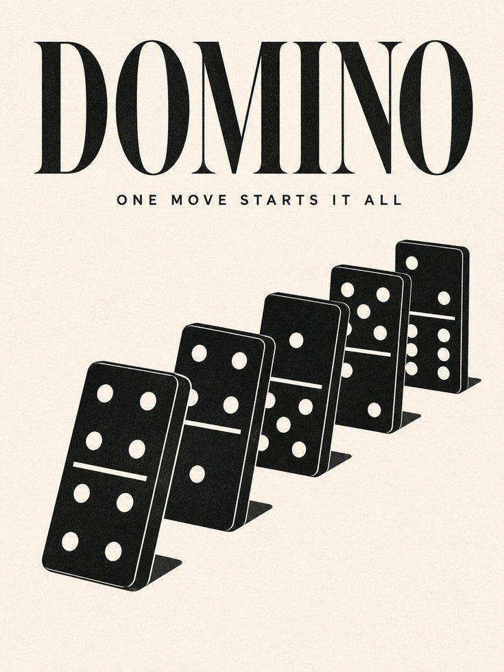 Domino Chain Poster: Vintage Mid-Century Black and Cream Art - artwork on paper
