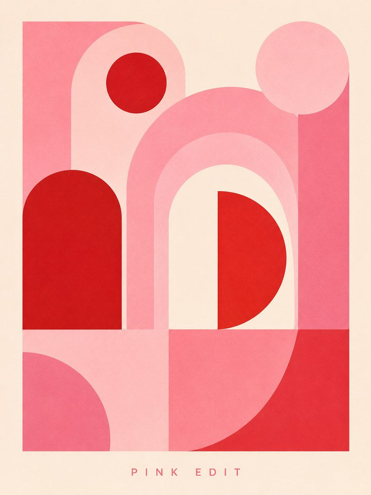 Geometric Abstract Print – Pink and Red Wall Art - artwork on paper