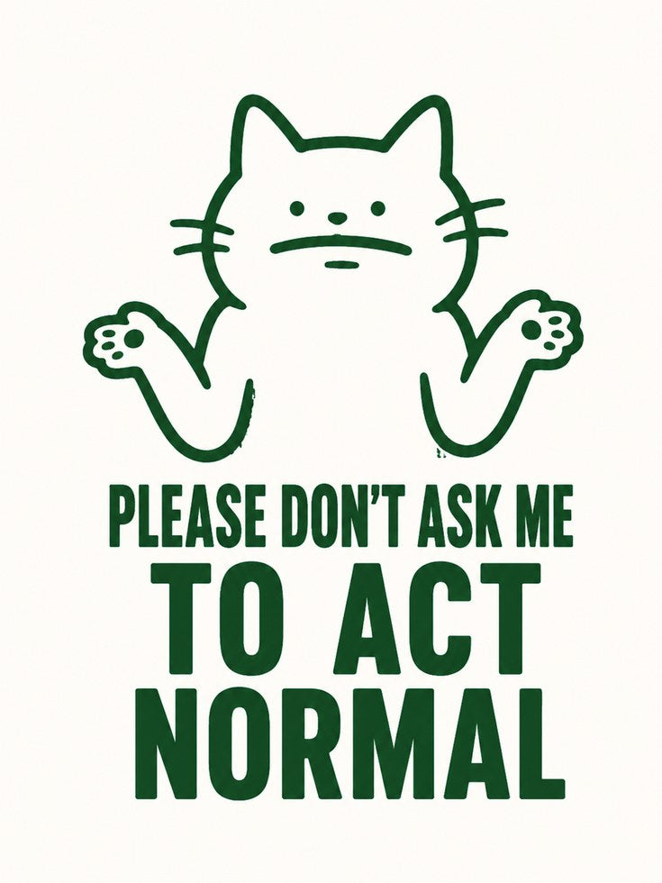 Funny Cat Art Print: Please Don't Ask Me To Act Normal - artwork on paper