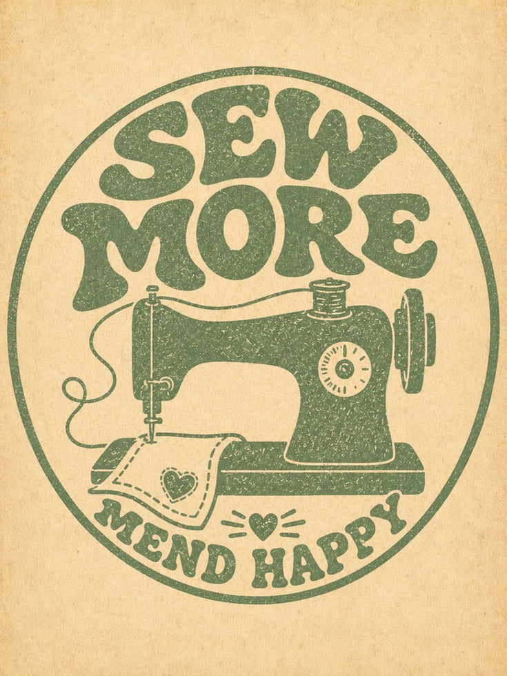 Vintage Sewing Wall Art: Sew More Mend Happy Retro Print - artwork on paper