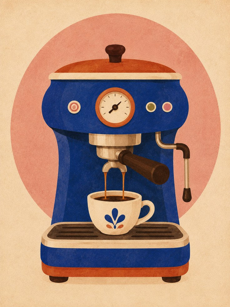 Coffee Machine Wall Art – Retro Kitchen Print - artwork on paper