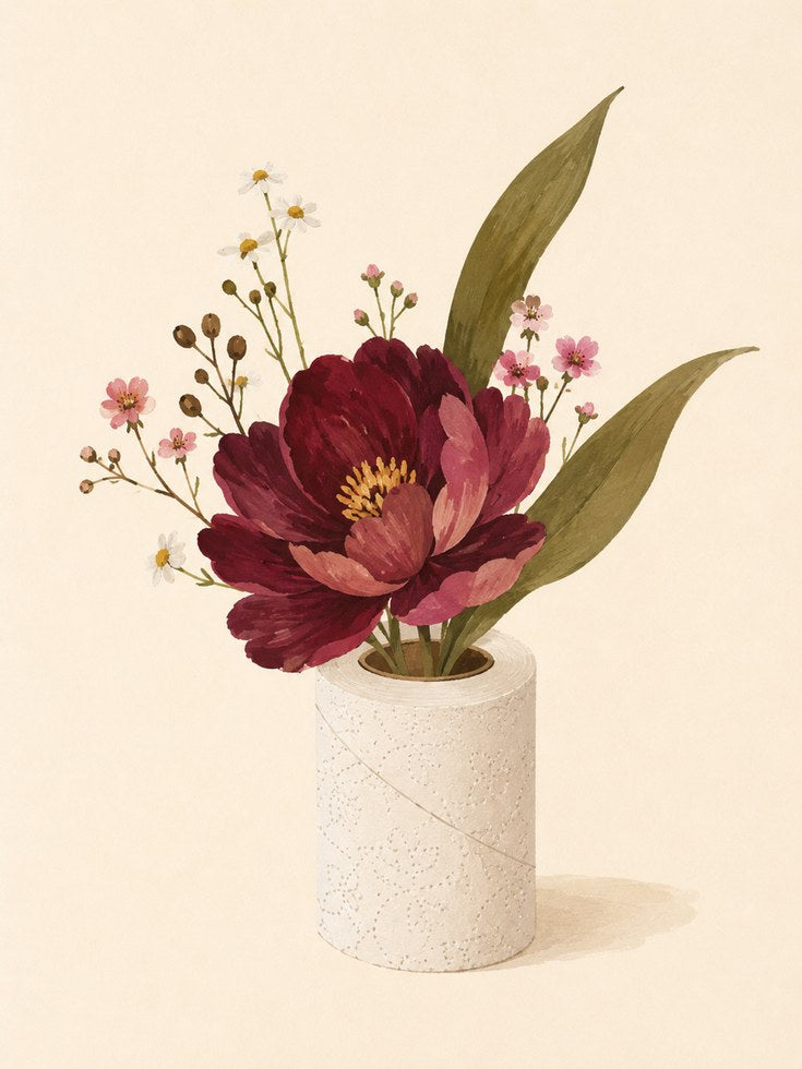 Burgundy Floral Vase Print - artwork on paper