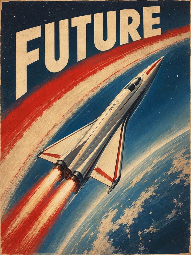 Retro Rocket Poster – Vintage Space Travel Art - artwork on paper