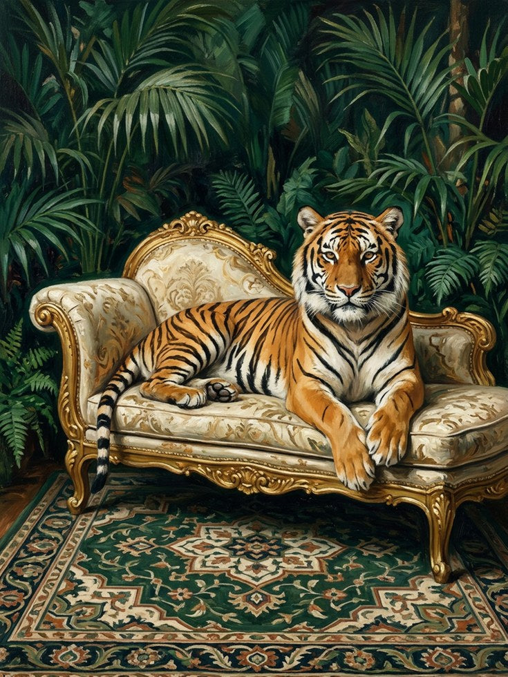 Tiger Portrait Print — Regal Jungle Maximalist Art - artwork on paper