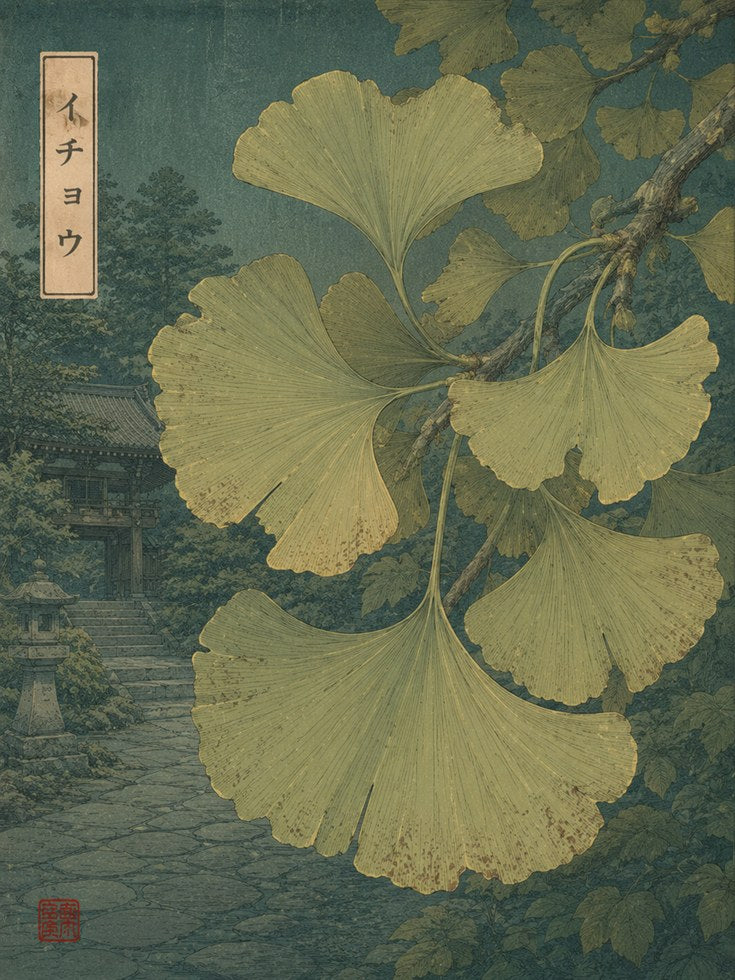 Japanese Ginkgo Leaf Print — Vintage Botanical Illustration - artwork on paper