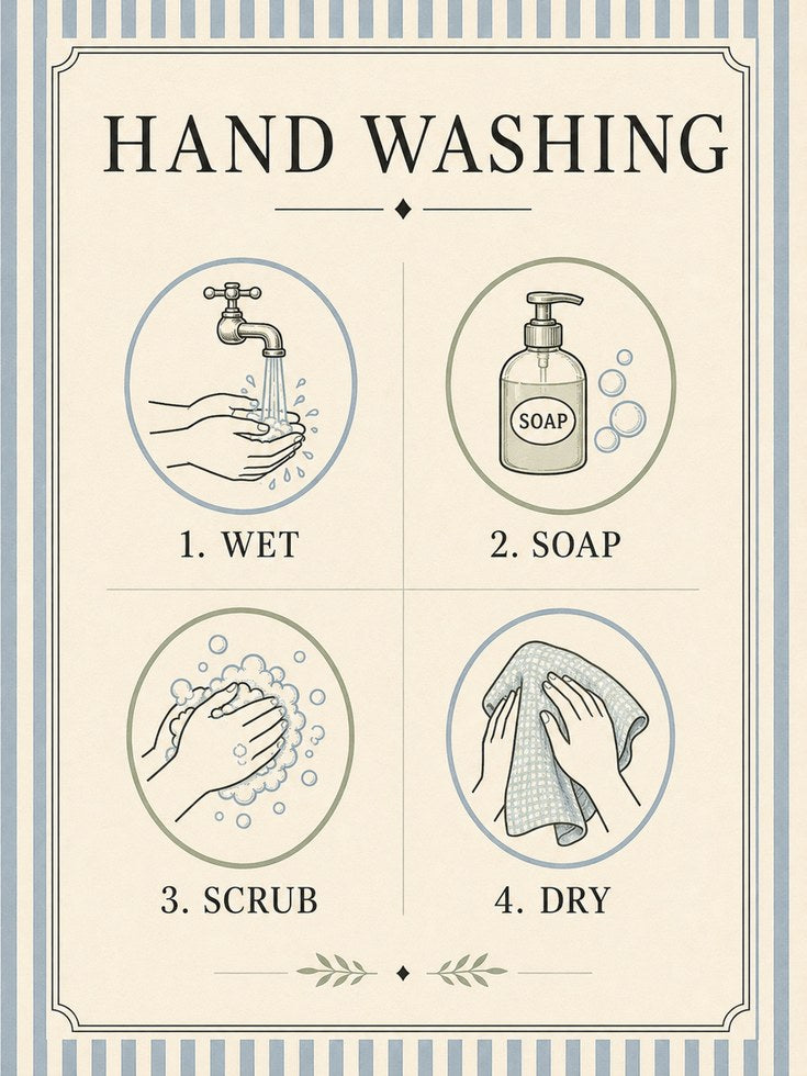 Hand Washing Poster – Bathroom Wall Art - artwork on paper