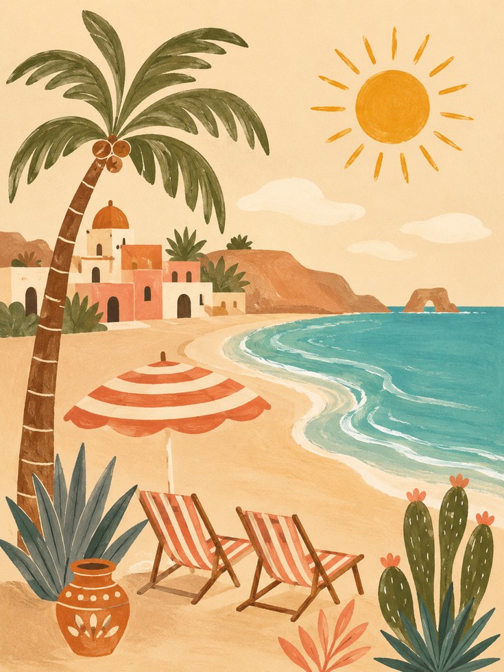 Mediterranean Beach Poster – Coastal Wall Art - artwork on paper