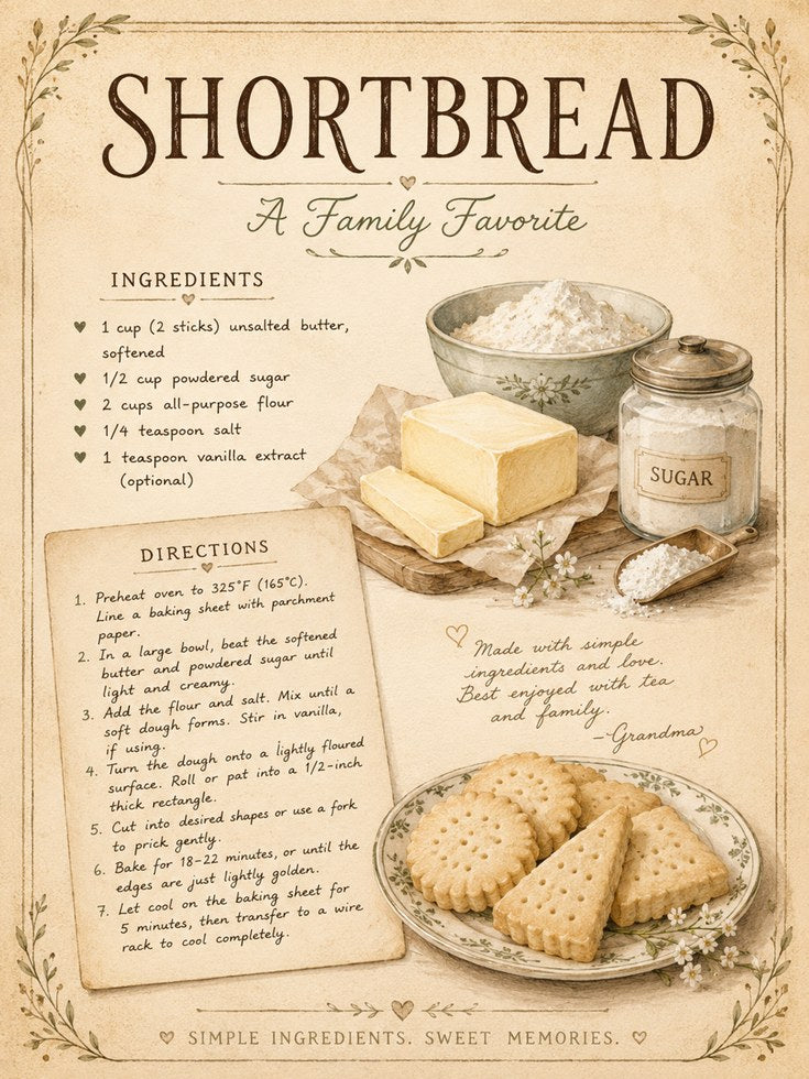 Shortbread Recipe Print - artwork on paper