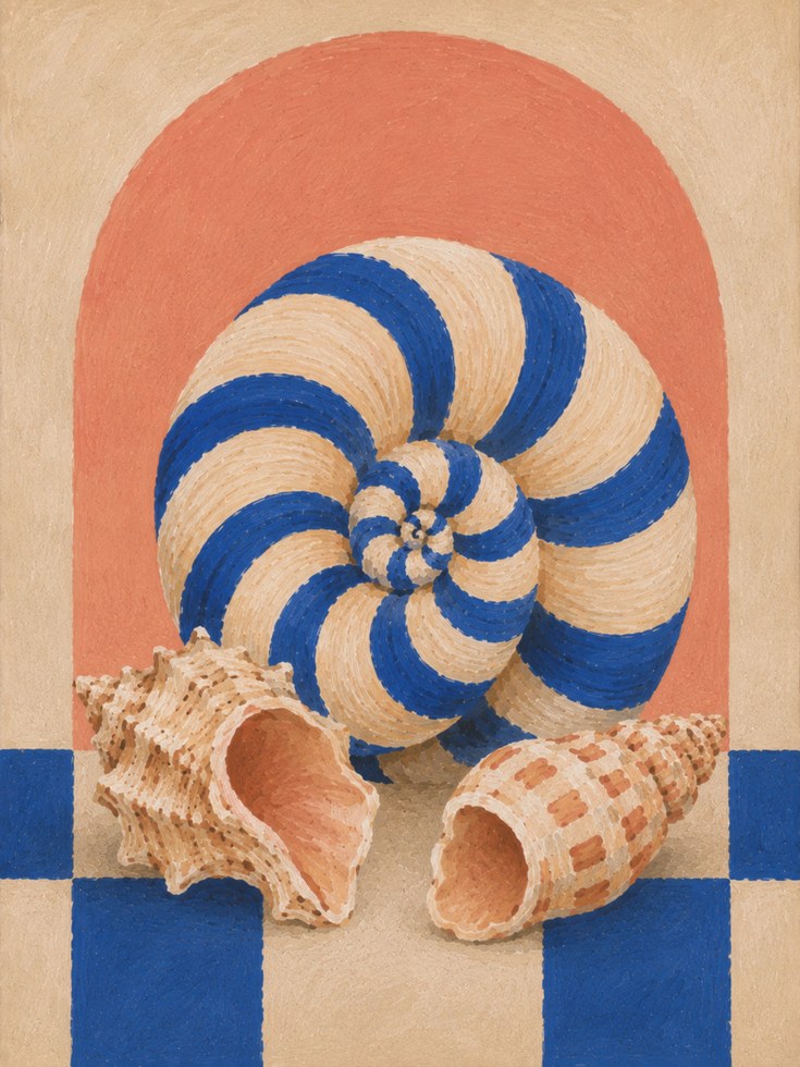 Geometric Shell Wall Art – Abstract Coastal Print - artwork on paper