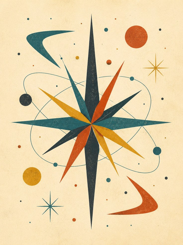 Mid-Century Modern Starburst Art Print: Atomic Age Geometric Design - artwork on paper