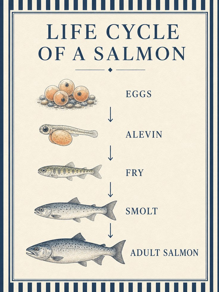 Salmon Life Cycle Poster – Educational Fish Print - artwork on paper