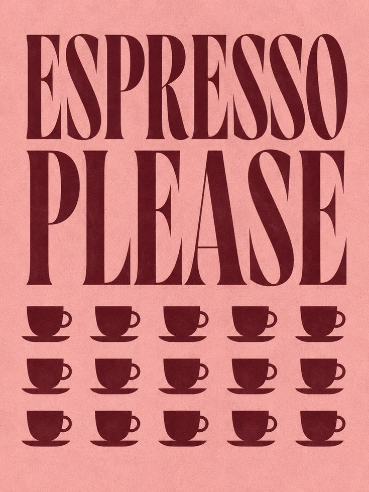 Espresso Please Print: Mid-Century Coffee Art (Pink & Red) - artwork on paper