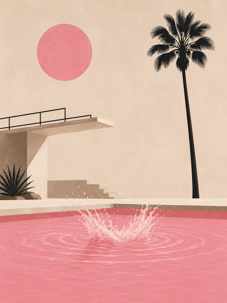 Palm Tree Wall Art – Pink Pool Print - artwork on paper