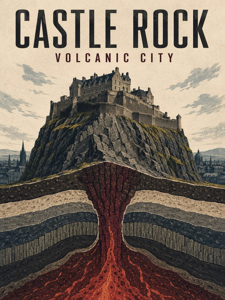 Vintage Travel Poster – Castle Rock Volcanic City - artwork on paper