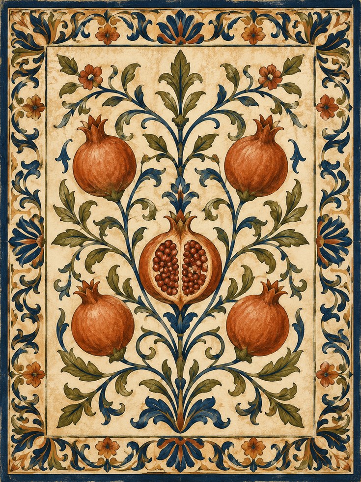Pomegranate Wall Art – Vintage Botanical Print - artwork on paper