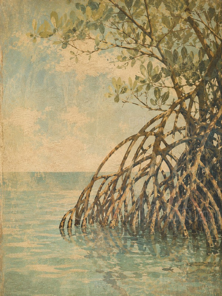 Mangrove Tree Wall Art – Coastal Nature Print - artwork on paper