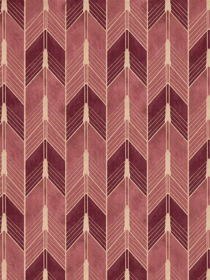 Chevron Wall Art: Burgundy and Gold Geometric Print (Vintage Style) - artwork on paper
