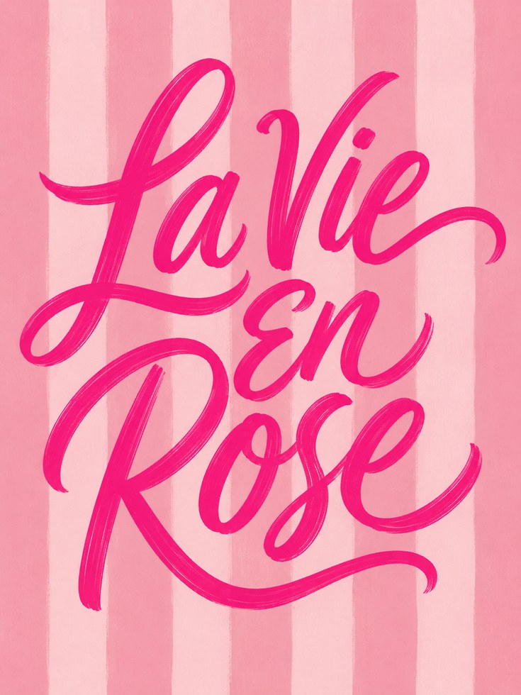 Pink Typography Print – La Vie en Rose Wall Art - artwork on paper