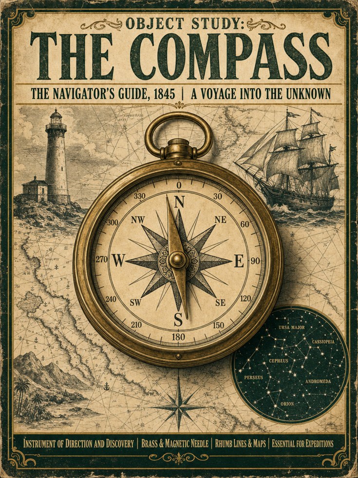 Vintage Compass Print — Antique Navigator's Guide 1845 - artwork on paper