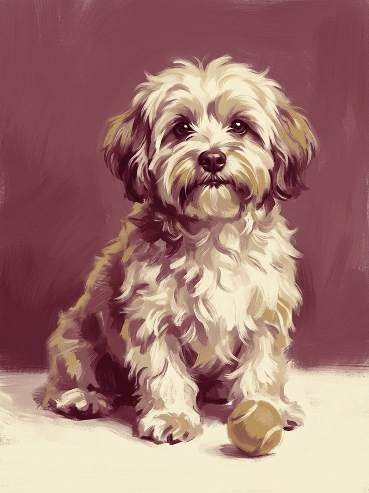Havanese Dog Portrait: Vintage Style Pet Art Print - artwork on paper