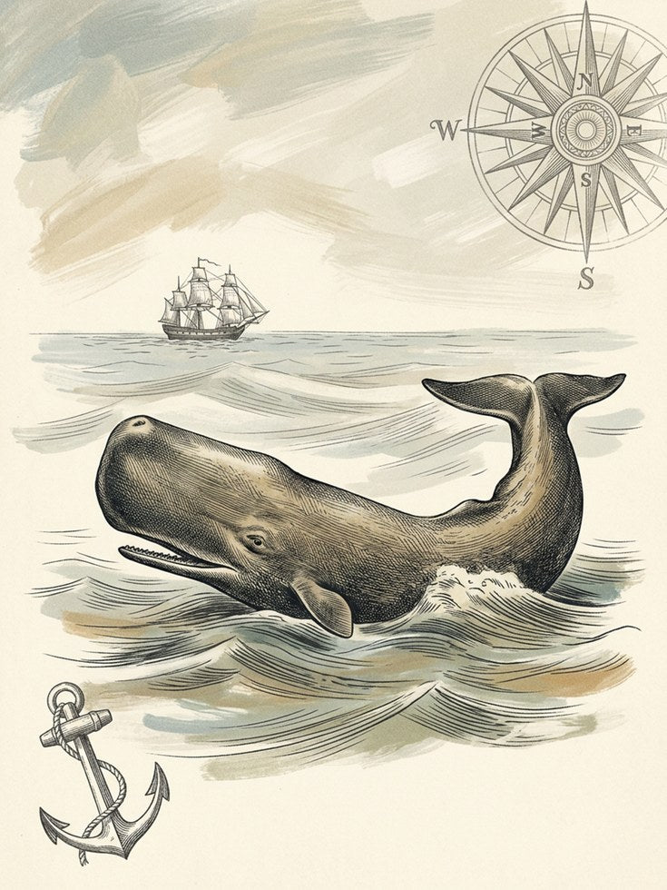 Vintage Whale Nautical Print: Victorian Maritime Illustration - artwork on paper