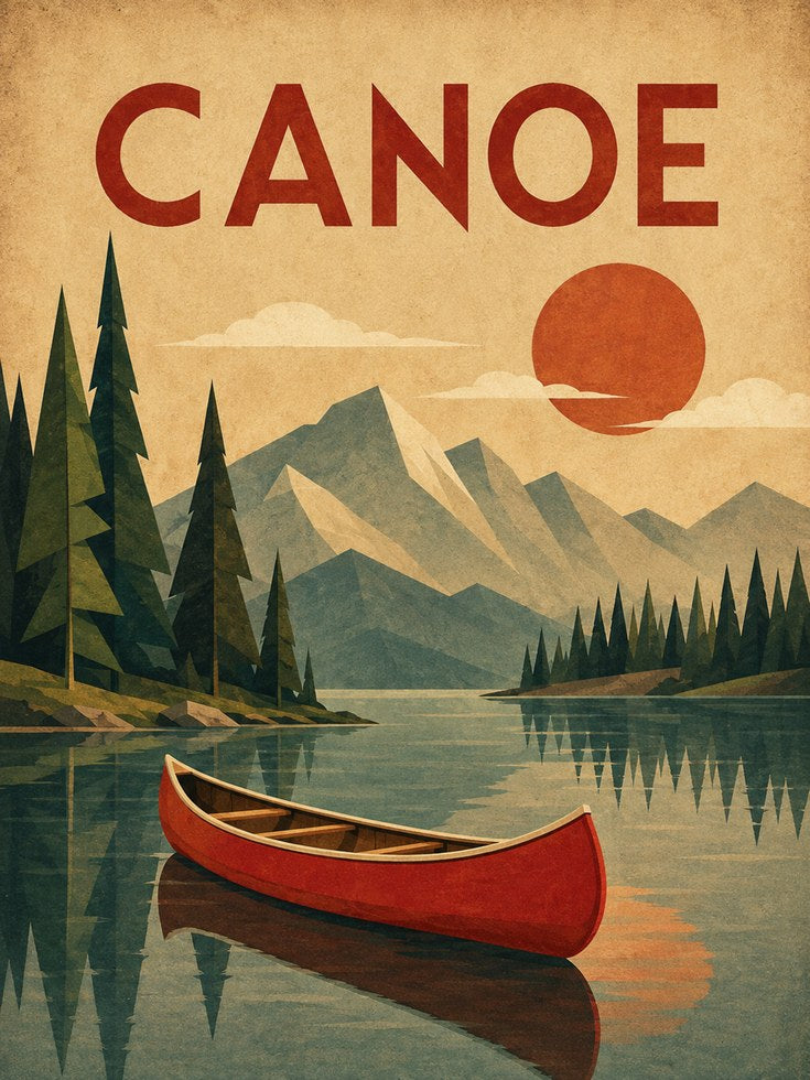 Vintage Canoe Poster – Retro Lake Wall Art - artwork on paper