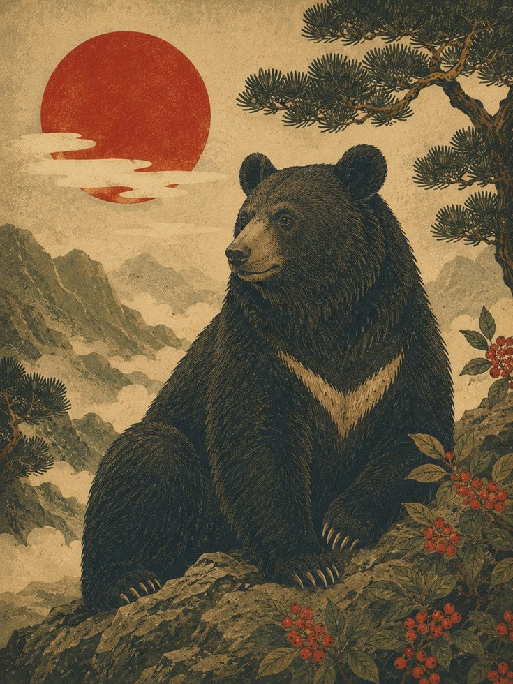 Bear Wall Art Print: Japanese Vintage Style - artwork on paper