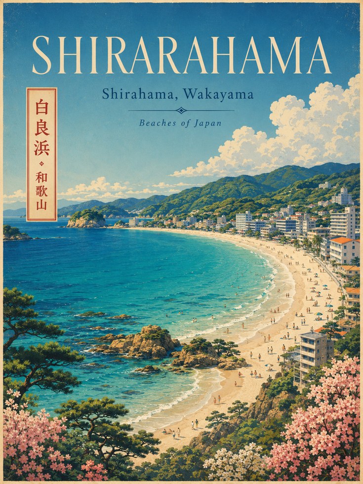 Shirarahama Beach Poster: Vintage Japanese Travel Art Print - artwork on paper