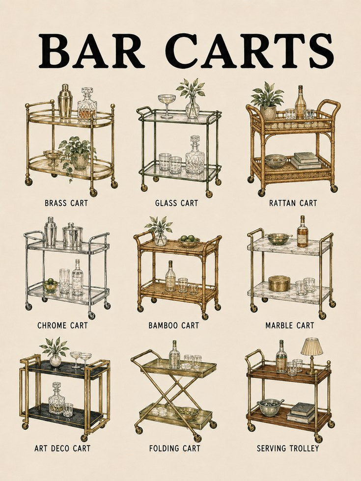 Bar Carts Collection Poster: Vintage Home Decor Reference Art - artwork on paper