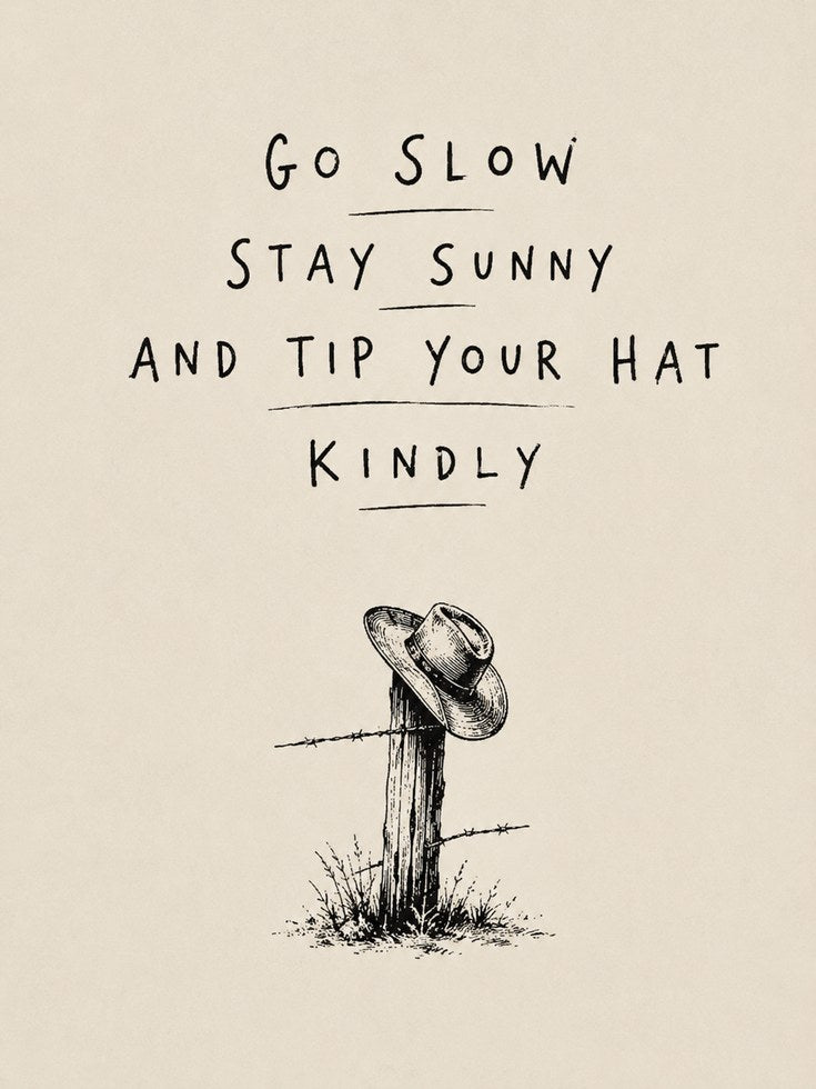Go Slow Stay Sunny Typography Print: Minimalist Ink Fence Post - artwork on paper