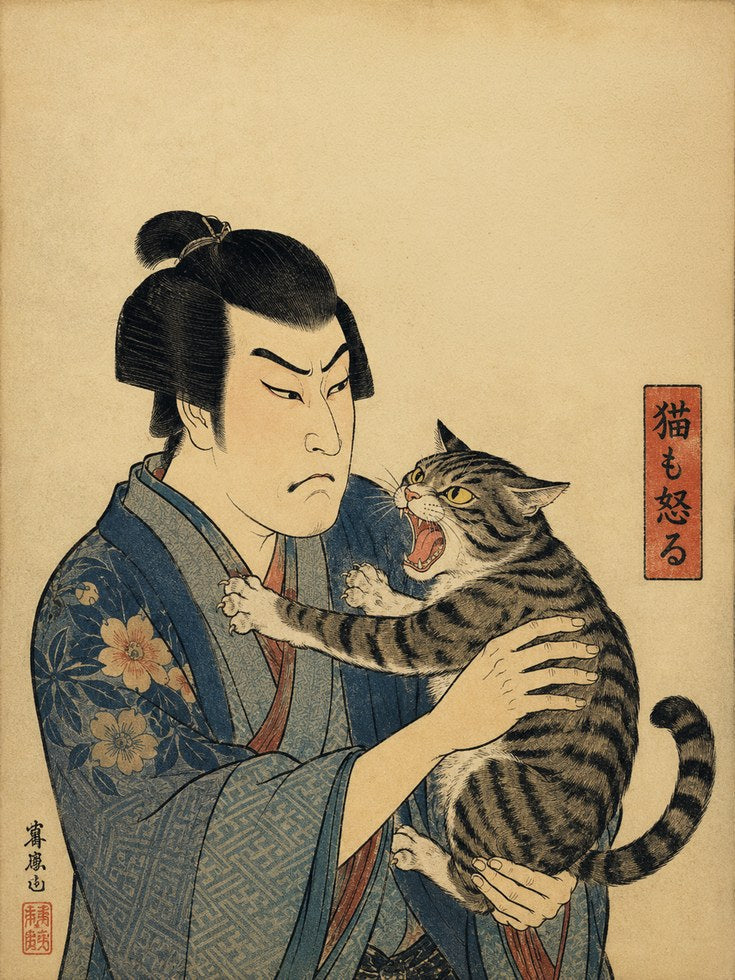 Japanese Cat Wall Art – Ukiyo-e Print - artwork on paper
