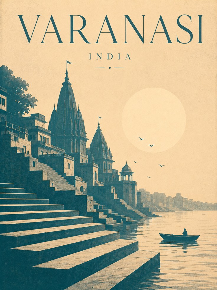 Varanasi Travel Poster – India Wall Art - artwork on paper