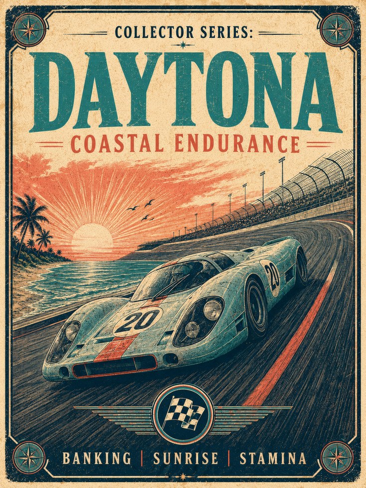 Daytona Racing Poster Print — Vintage Coastal Endurance - artwork on paper