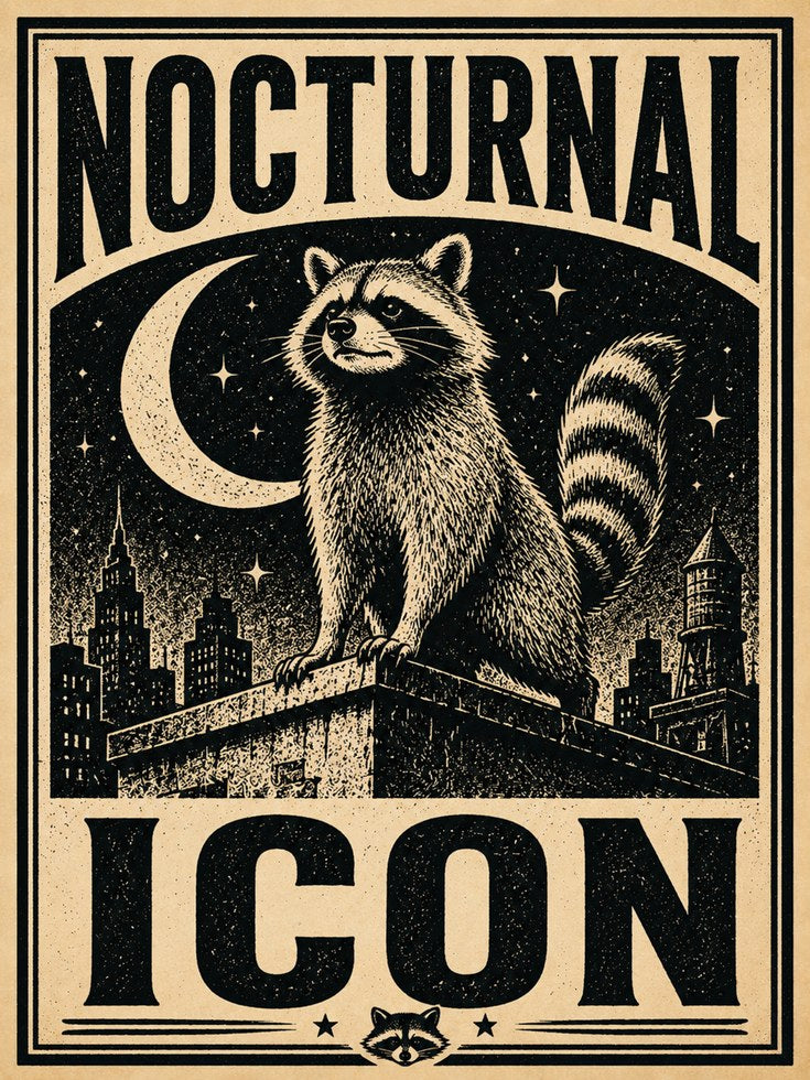Raccoon Poster Print: Mid-Century Style - artwork on paper