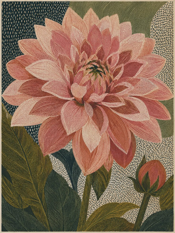 Vintage Dahlia Print – Botanical Wall Art - artwork on paper