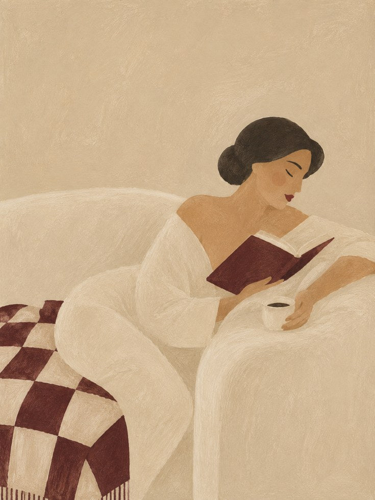 Woman Reading in Bed Print - artwork on paper