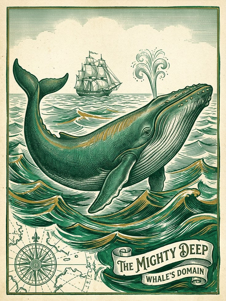 Whale Wall Art: Vintage Nautical Print - artwork on paper
