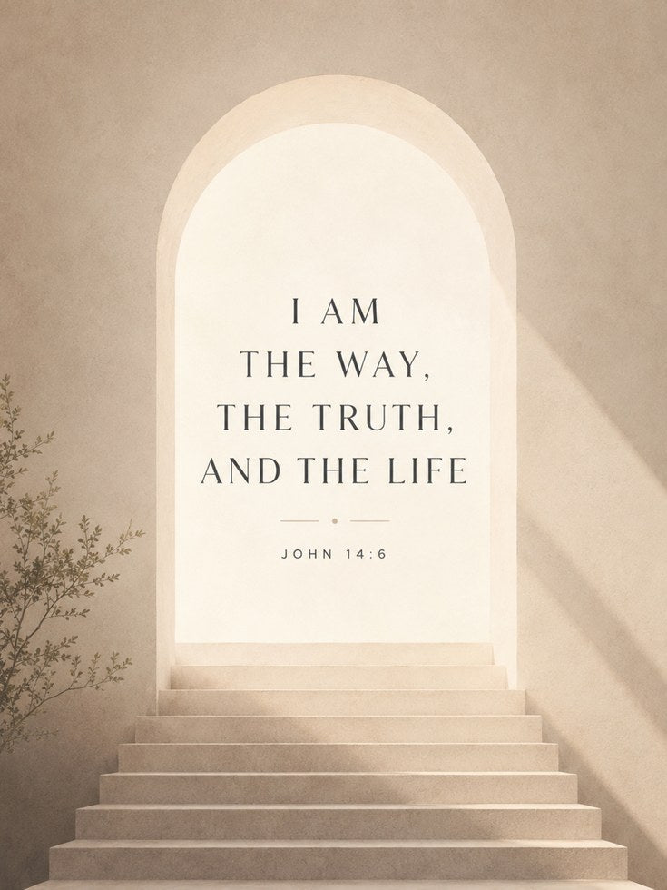 John 14:6 Scripture Print: Minimalist Beige Archway Wall Art - artwork on paper