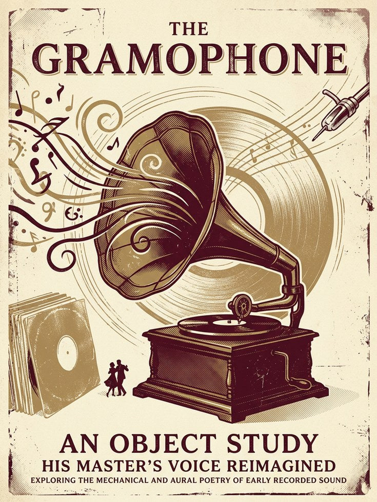 Vintage Gramophone Art Print: Art Nouveau Music Poster Design - artwork on paper