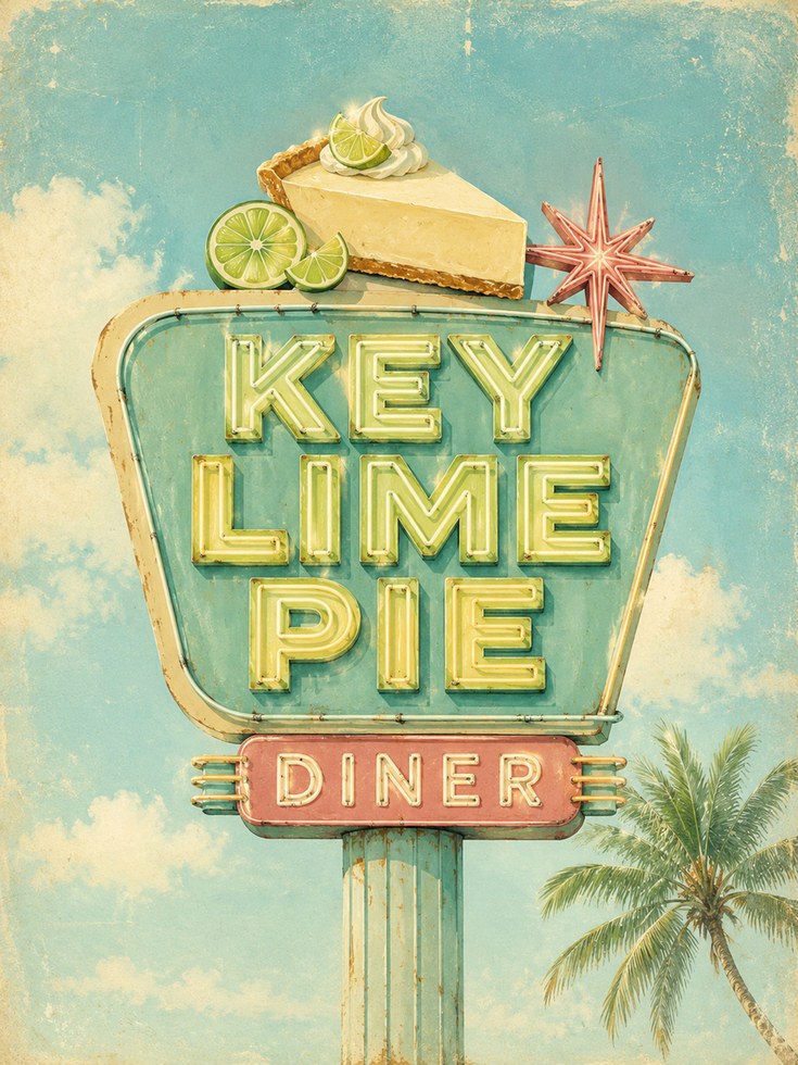 Vintage Diner Wall Art – Retro Key Lime Pie Sign - artwork on paper