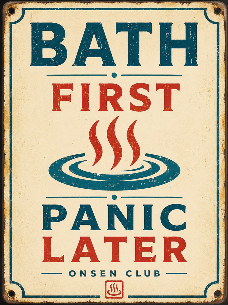 Bath First Panic Later – Retro Sign - artwork on paper