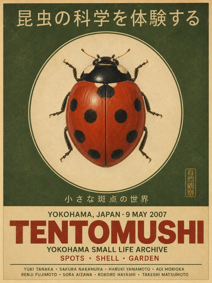 Vintage Japanese Ladybug Poster: Retro Entomology Wall Art - artwork on paper