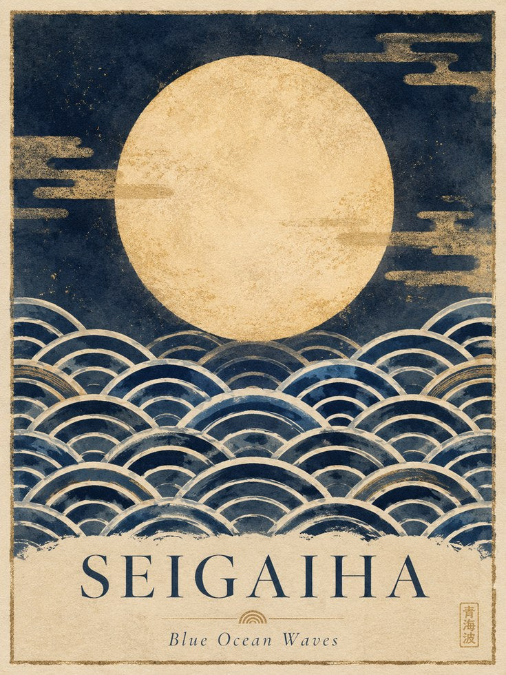 Japanese Moon Wave Print - artwork on paper