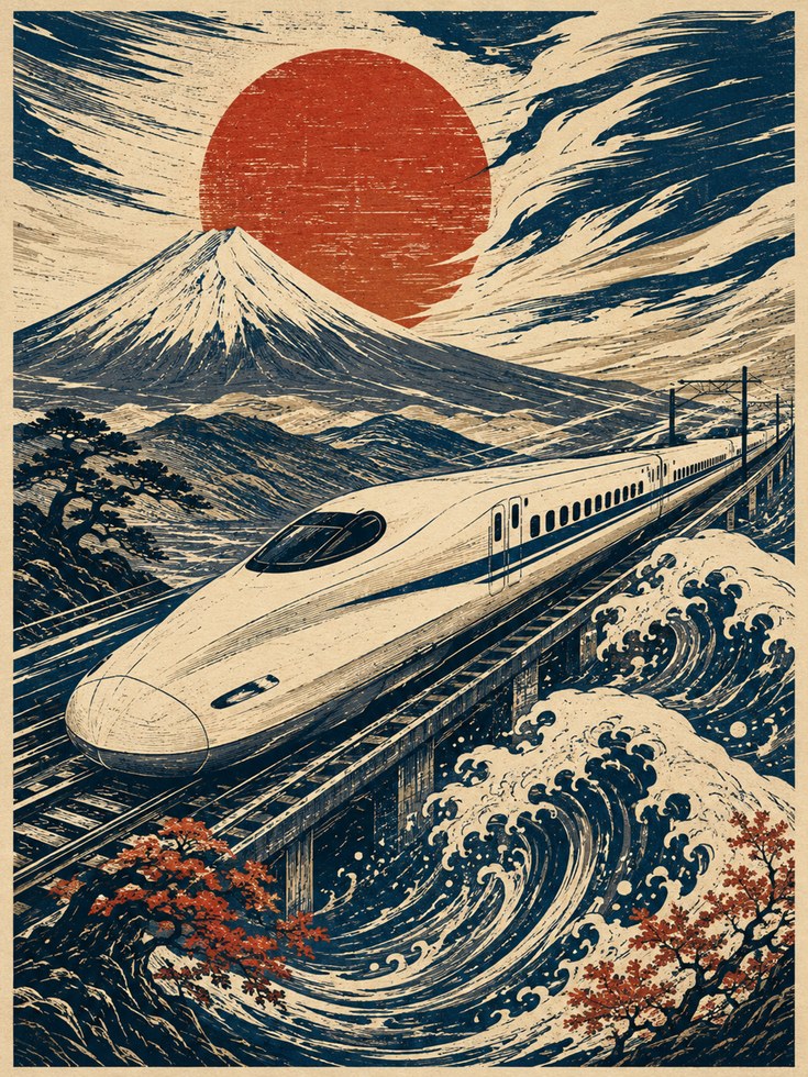Japanese Travel Poster – Mount Fuji Wall Art - artwork on paper